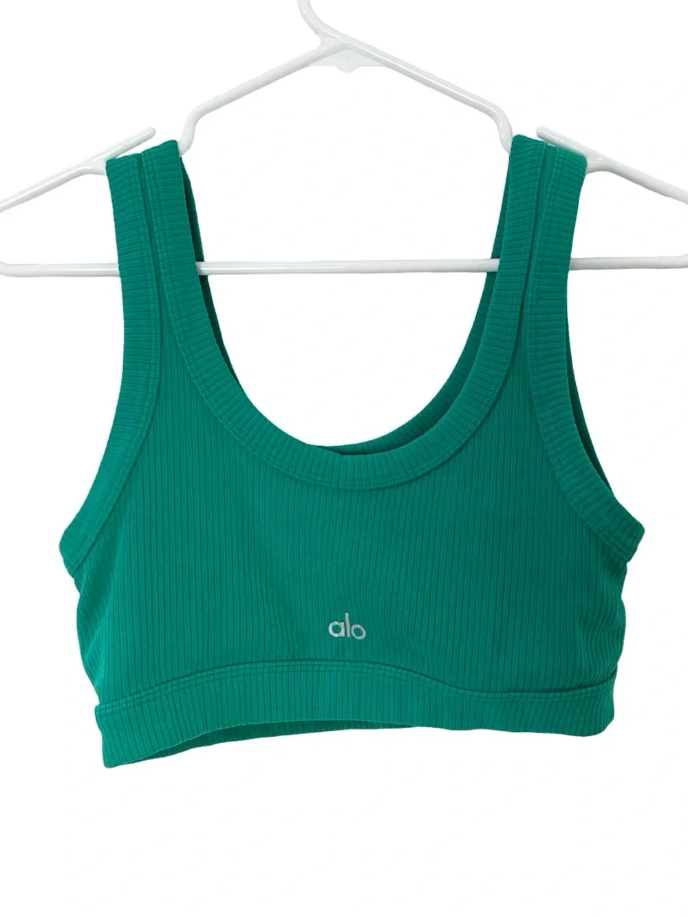 Alo Yoga Wellness Sports Bra Womens Size Medium Emerald Green Ribbed Lined